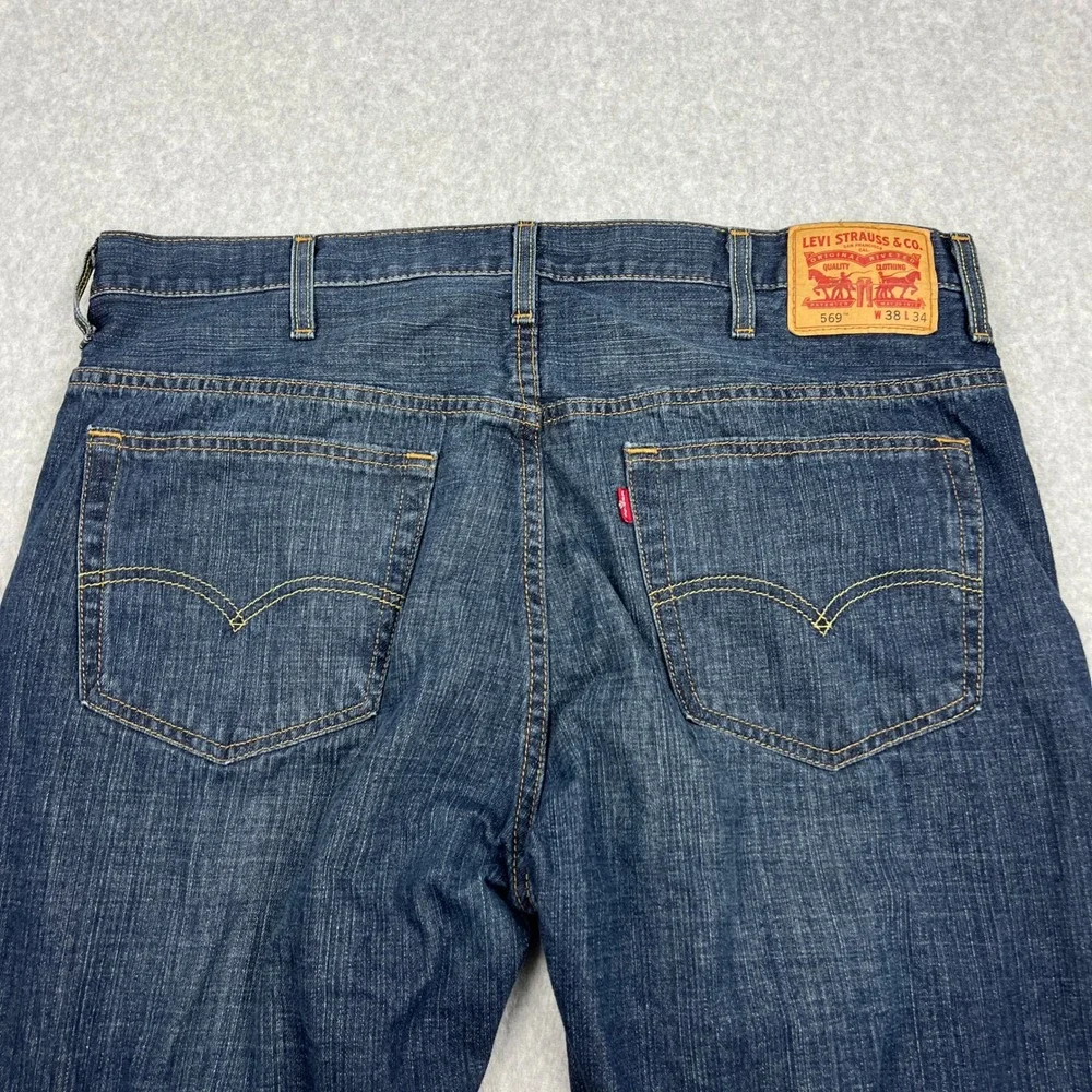Levi's 569 Loose Straight Jeans Mens 38x34 Blue Dark Wash Denim Classic Baggy